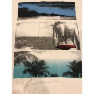 Free State T-shirt Mens Medium White Surf Girl Soft Cotton‎ Crew Neck Tee
